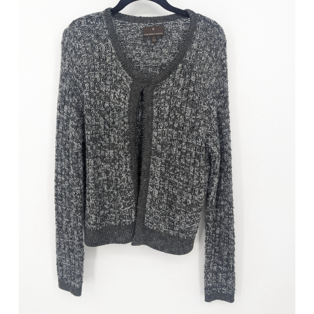 Fenn Wright Manson Sweater Womens Large Gray Black Wool Blend Open Front Knit